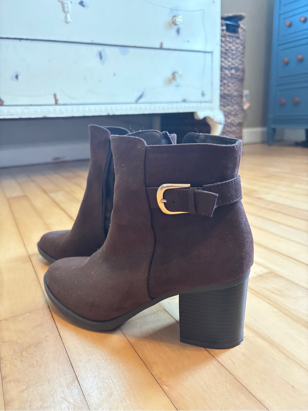 Classic Brown Suede Ankle Boots with Buckle